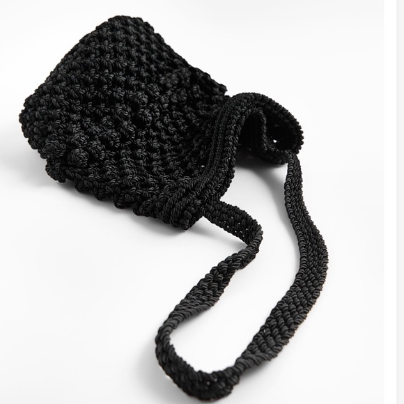 Zara crochet knit bobble openwork bucket bag , designer , black - Picture 2 of 10